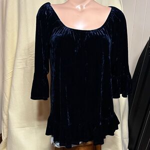 Beach Lunch lounge Collection Chic Midnight Blue Velvet Blouse Med